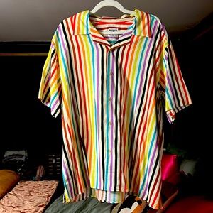 Rainbow striped men’s button down shirt